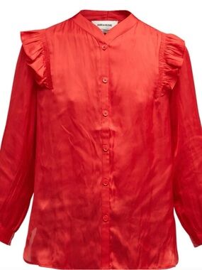Zadig & Voltaire Vibrant Red Ruffle-Shoulder Button Down Shirt